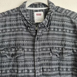 Levis Shirt‎ Mens Large Gray Textured Weave Flap Pockets Long Sleeve Button Up